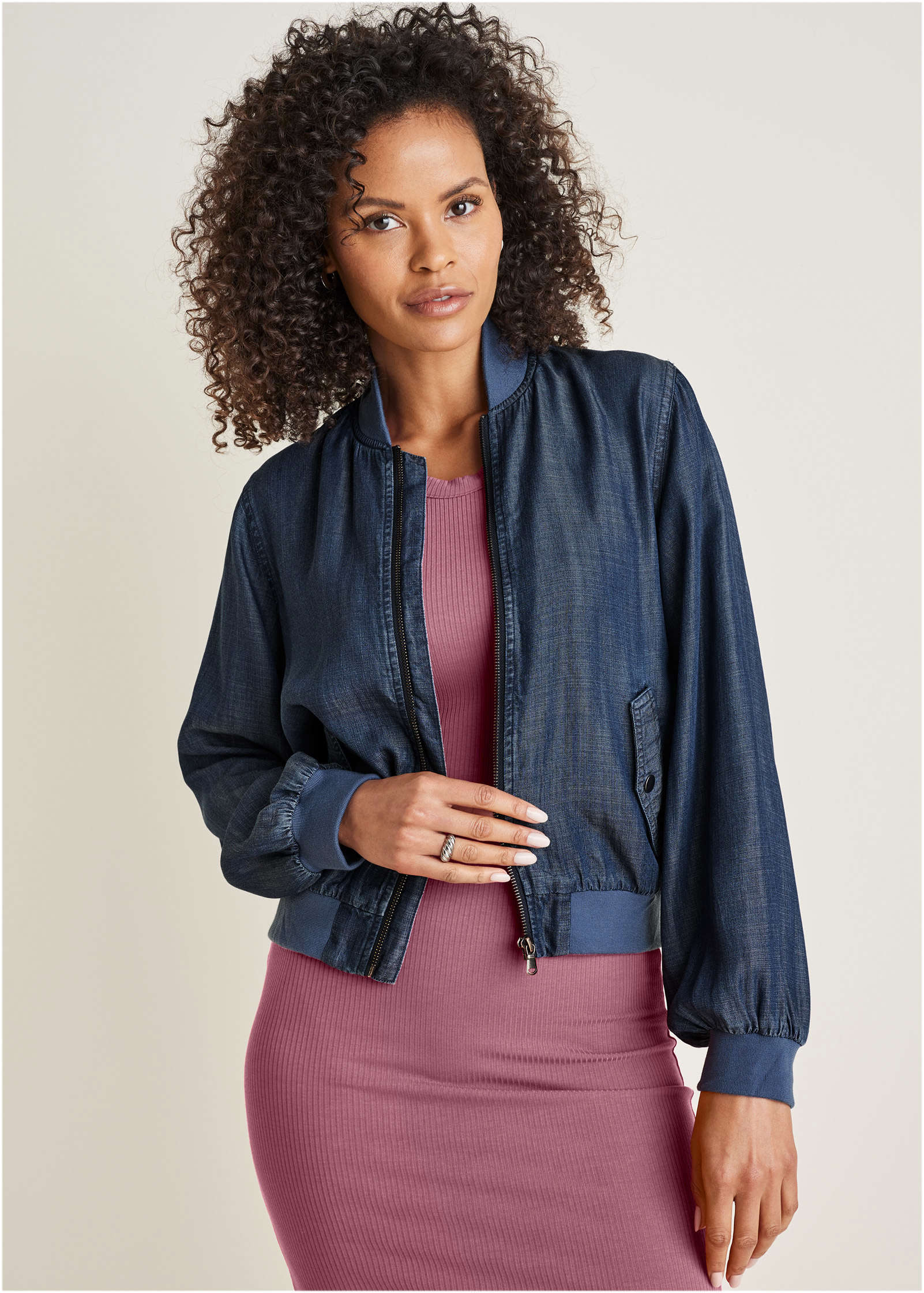 Chambray Bomber Jacket Dark Wash
