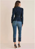 Puff Shoulder Denim Blazer Dark Wash
