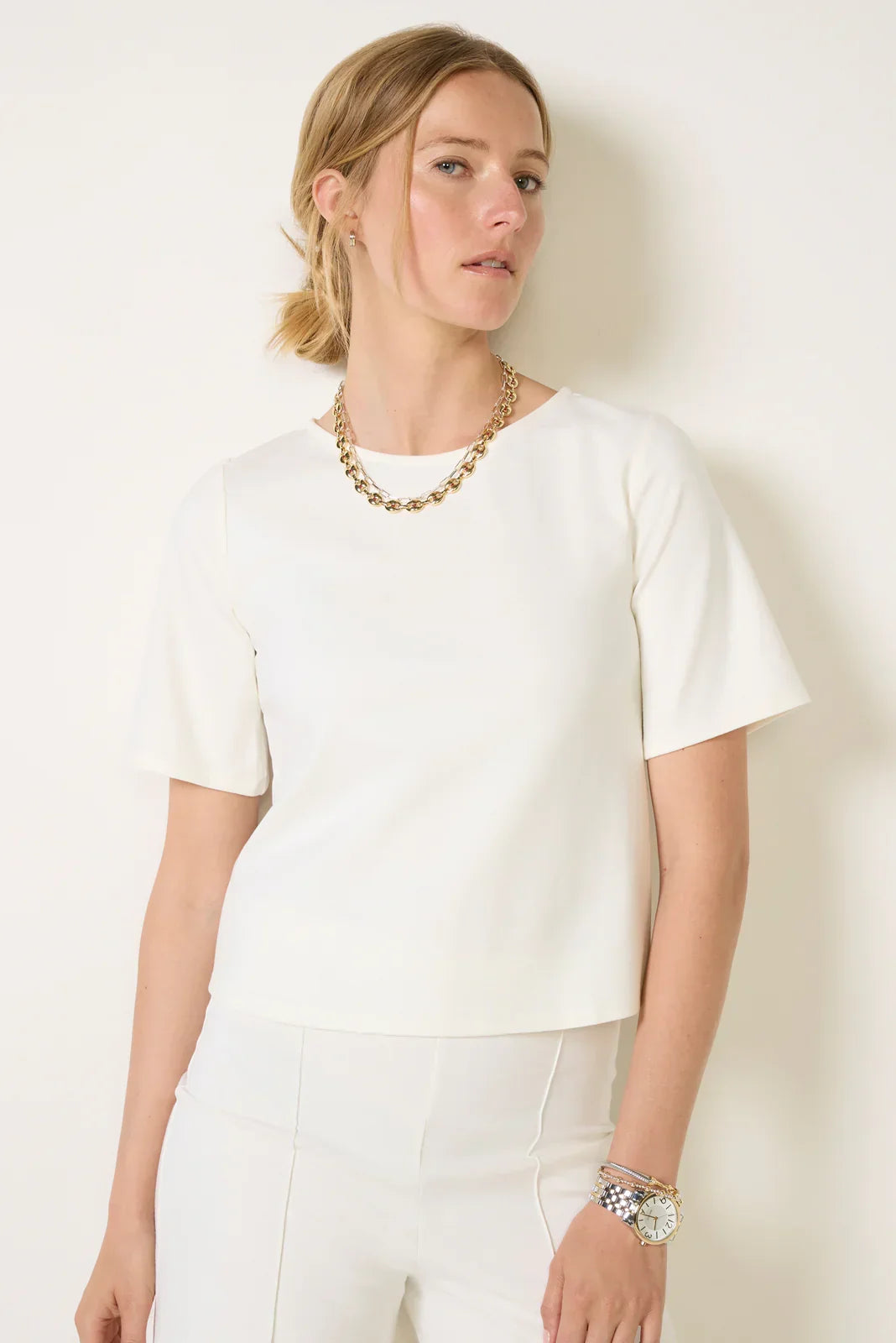 Ponte Knit Short Sleeve Extended Top
