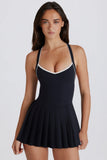 Soft Active Crossback Pleated Tennis Dress in Black