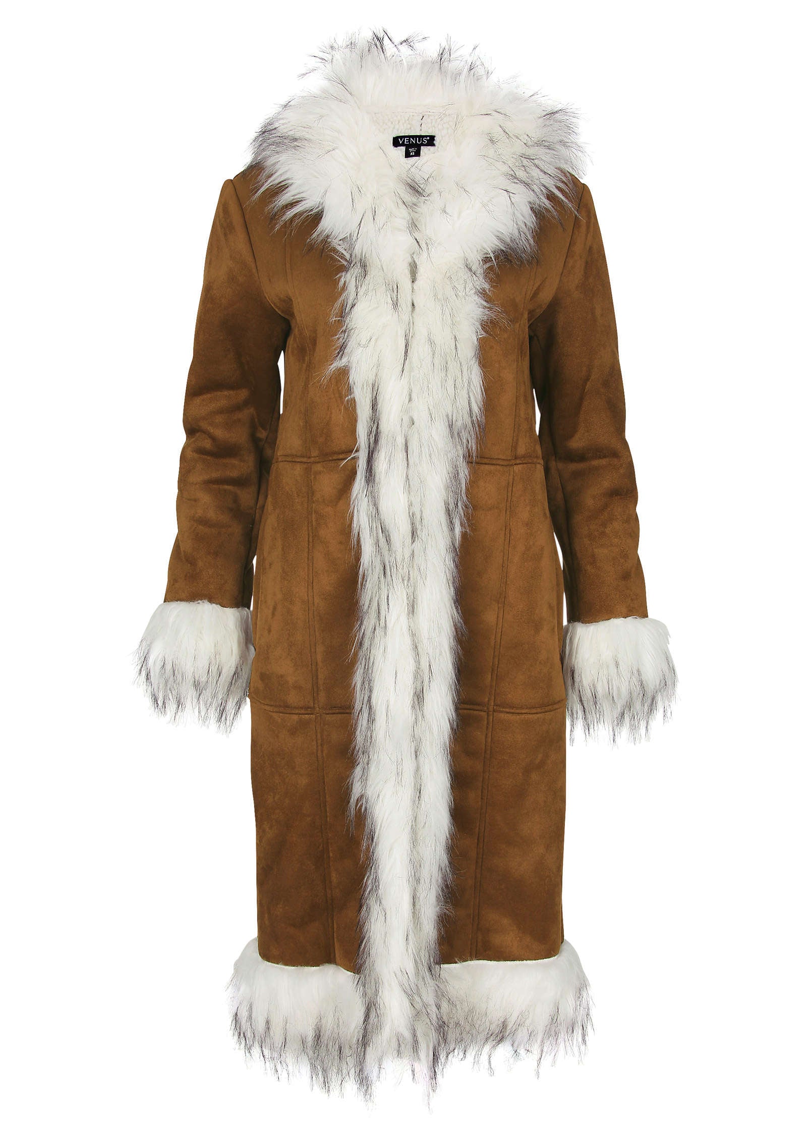 Faux Suede And Sherpa Coat Tan