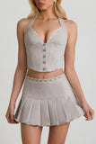 Low Rise Pleated Mini Skirt in Ecru