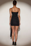 Embellished V Neck Draped Corset Mini Dress in Black