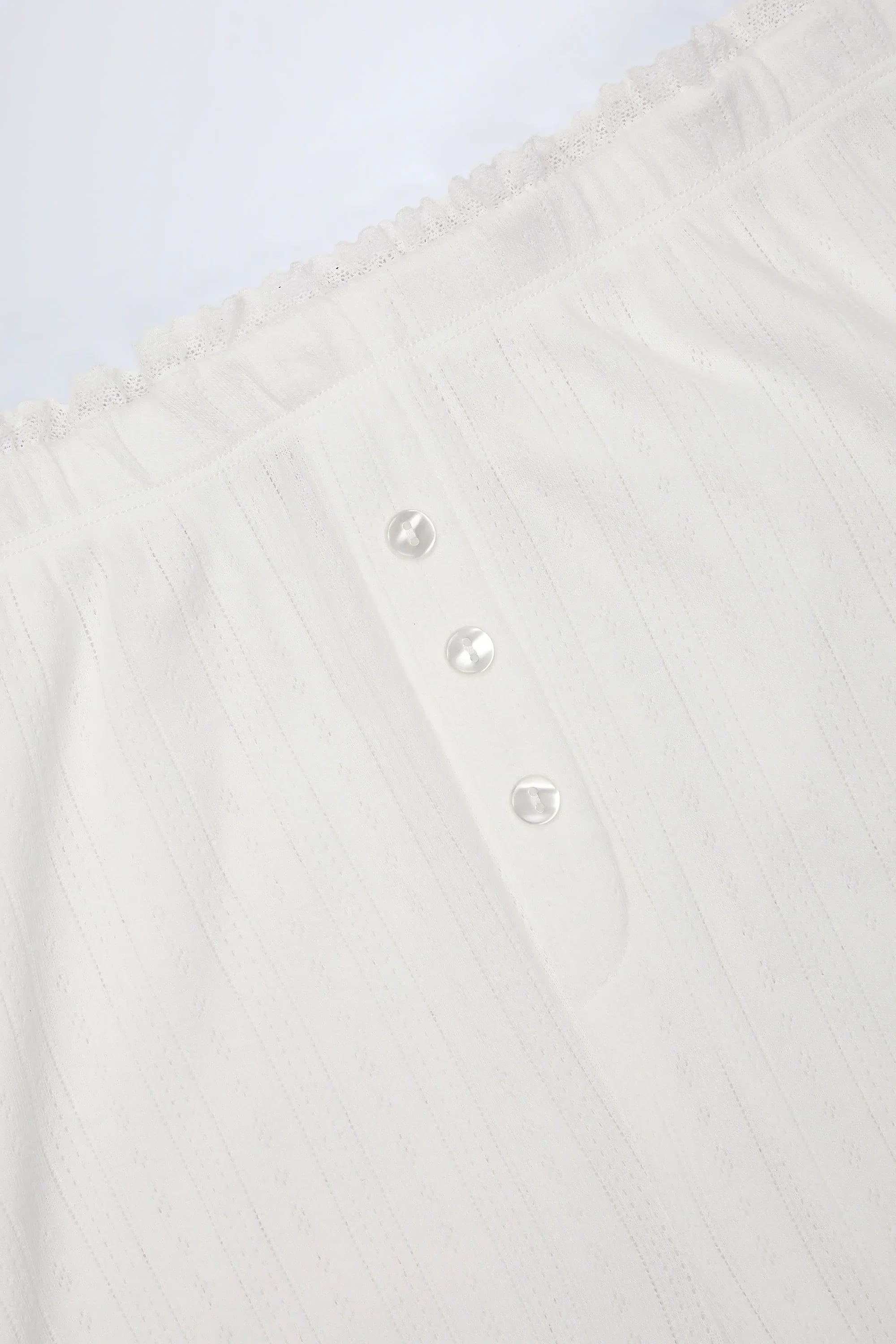 Pointelle Mid Rise Straight Leg Trousers in White