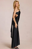 Asymmetric Tie Back Gown in Black